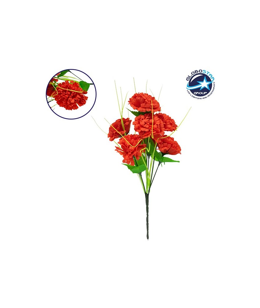 GloboStar® 09073 Τεχνητό Φυτό Διακοσμητικό Μπουκέτο Κόκκινο M20cm x Υ35cm Π20cm με 7 X Γαρύφαλλα